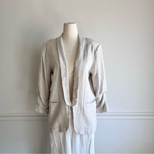 Entro Cream Linen Blend Blazer with shoulder pads // size small